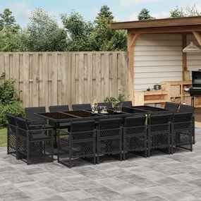 vidaXL 15 pcs conjunto de jantar p/jardim com almofadões vime PE preto