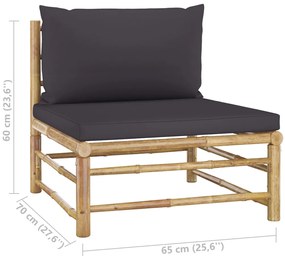 7 pcs conj. lounge jardim em bambu c/ almofadões cinza-escuro
