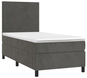 Cama box spring c/ colchão/LED 90x200 cm veludo cinzento-escuro