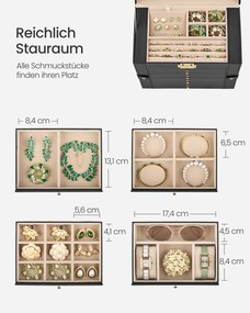 Caixa para joias com 5 níveis 15 x 26,2 x 28 cm Preto