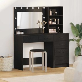 Conjunto de Mesa de Maquiagem 2 Peças com LED Preto em Madeira Estruturada