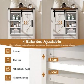 Armário multifuncional cozinha, sala, casa de banho 59 x 29 x 105 cm em estilo rústico com porta deslizante tipo celeiro, prateleiras ajustáveis e 2 g