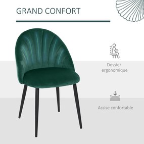 Conjunto de 2 cadeiras de sala de jantar e de cozinha em veludo, com pés de metal , 52 x 54 x 79 cm verde