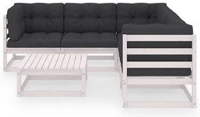 6 pcs conjunto lounge de jardim c/ almofadões pinho maciço
