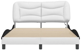 Estrutura cama c/ luzes LED 140x200cm couro artif. branco/preto