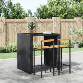 vidaXL Bancos de bar 2 pcs vime PE e madeira de acácia maciça preto
