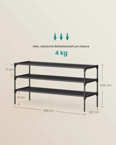 Sapateira com vários níveis 29,7 x 91,8 x 53,5 cm, economiza espaço para o corredor e a área de entrada Preto