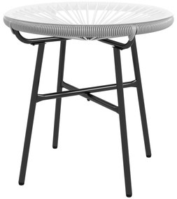 Outsunny Mesa Auxiliar de Vime Sintético para Exteriores com Bancada de Vidro Temperado e Pés de Metal Ø50x50 cm Cinza e e Preto