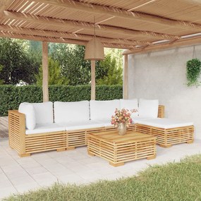 6 pcs conjunto lounge jardim c/ almofadões madeira teca maciça