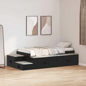 Cama de Armazenamento Preto Carvalho 75x190 cm