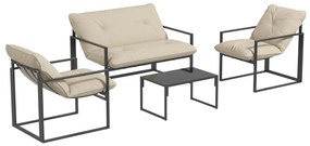 Outsunny Conjunto de Mobiliário de Jardim 4 Peças para 4 Pessoas com Sofá de 2 Lugares 2 Poltronas e 1 Mesa de Centro Cinza e Bege | Aosom Portugal