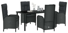 Conjunto de Jantar de Jardim com 5 Peças em Rattan Sintético Preto.