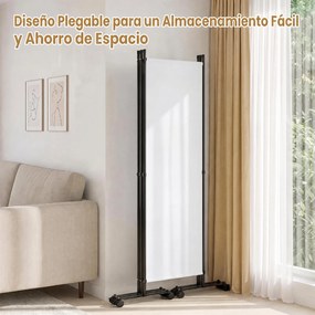 Biombo  Separador de Espaço Dobrável de 4 Painéis, 221 x 35,5 x 173 cm, Rodas Bloqueáveis, Branco