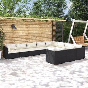 vidaXL 10 pcs conjunto lounge de jardim c/ almofadões vime PE preto