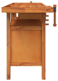 Bancada de trabalho + gavetas/tornos 162x62x83 cm acácia maciça