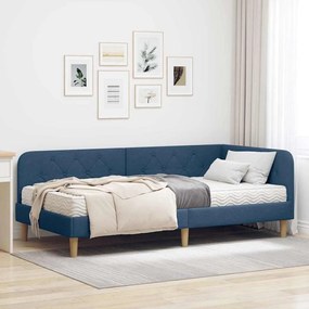 vidaXL Estrutura de Cama de Canto com colchão Azul 100 x 200 cm tecido