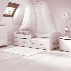 Cama infantil branca Luk gato 160x80 com gaveta - colchão e estrado incluído