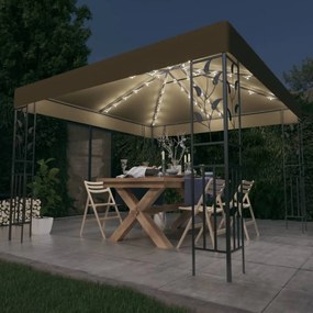 Gazebo com cordões de luzes LED 3x3 m cinza-acastanhado