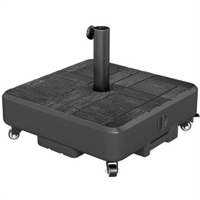 Outsunny Pé de guarda-sol Quadrado, base de guarda-sol exterior com rodas Enchível 35 kg Areia ou 28 L Água, 48 x 48 x 38,5 cm, Preto | Aosom Portugal
