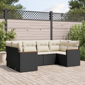 6 pcs conjunto sofás de jardim c/ almofadões vime PE preto