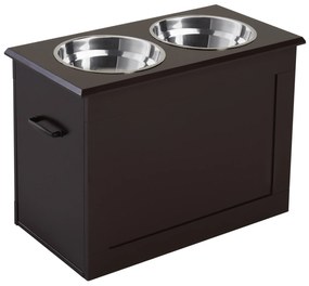 Comedouro Elevado para Cães com 2 Tigelas de Aço Inoxidável e Espaço de Armazenamento Oculto 60x30x41 cm Castanho Escuro
