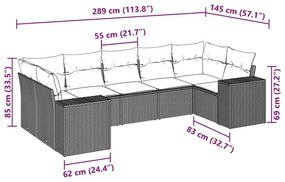 7 pcs conj. sofás jardim com almofadões vime PE cinzento-claro