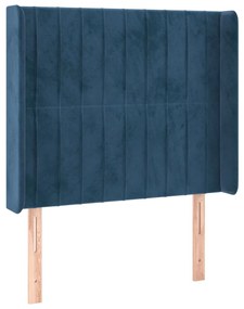 Cabeceira cama c/ luzes LED veludo 83x16x118/128 cm azul-escuro