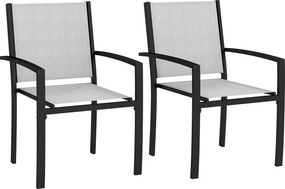 Outsunny Conjunto de 2 Cadeiras de Jardim Empilháveis para Exterior com Braços Estrutura em Aço 60x65x85 cm Cinza Claro | Aosom Portugal