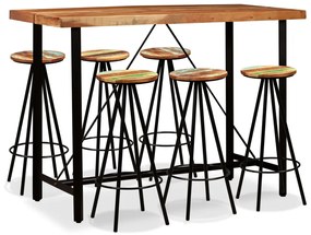 vidaXL Conjunto de bar 7 pcs madeiras de acácia maciça e recuperada