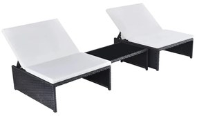 vidaXL Cadeiras jardim reclináveis 2 pcs com mesa vime PE preto