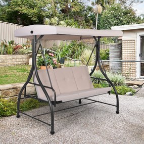 Baloiço de jardim Rede Baloiço de jardim convertível para 3 pessoas 3 assentos almofadados Encosto ajustável Estrutura metálica Carga 240 kg 185 x 112