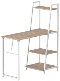 HOMCOM Escritório Plegável Rebatível Escritório Biblioteca 2 em 1 4 Prateleiras Imitação Madeira Carvalho Claro Metal Branco | Aosom Portugal