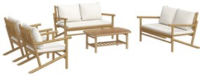 5 pcs conjunto lounge de jardim bambu c/ almofadões branco nata