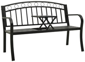 vidaXL Banco de jardim com mesa 120 cm aço preto