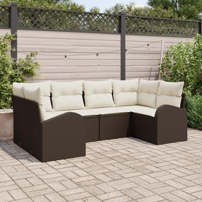 Conjunto de Sofás de Jardim 6 Peças com Almofadas Vime Castanho Poliés
