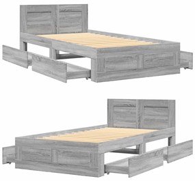 Estrutura de cama c/ cabeceira derivados madeira cinza-cimento