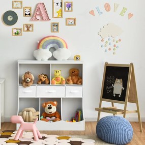 Prateleira com compartimentos e gavetas para arrumação de brinquedos e livros infantis 93 x 40 x 94 cm Branco