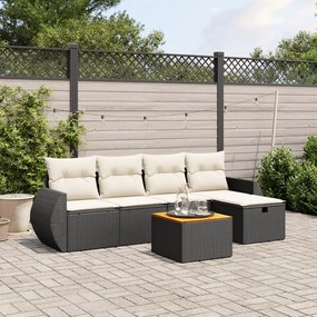 vidaXL 6 pcs conjunto sofás de jardim c/ almofadões vime PE preto