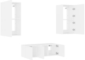 4pcs móveis de parede p/ TV c/ LEDs derivados de madeira branco