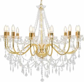281611 vidaXL Lustre com contas lâmpadas 12 x E14 dourado