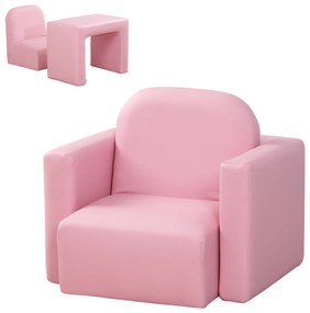 Conjunto 2 em 1 Poltrona infantil multifuncional conversível em cadeira e mesa para crianças acima de 3 anos 33x35x41 cm Rosa