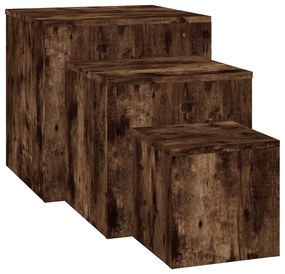Mesas de apoio 3 pcs derivados de madeira cor carvalho fumado