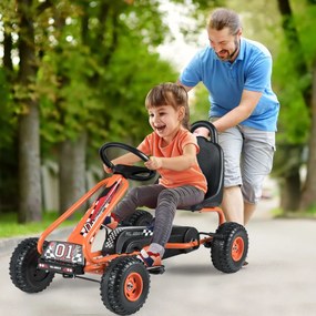 Kart a pedais para crianças com 4 rodas antiderrapantes, assento envolvente e travão de mão 92 x 50 x 53 cm Laranja