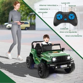 Carro Elétrico para Crianças de 2 Lugares com Bateria 24V com Controlo Remoto Bluetooth Música Luzes LED Verde