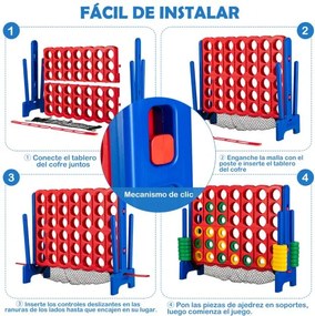 Conjunto Conecta 4 Gigante 119 cm para crianças e adultos com saco de transporte Jogo familiar interior exterior Azul