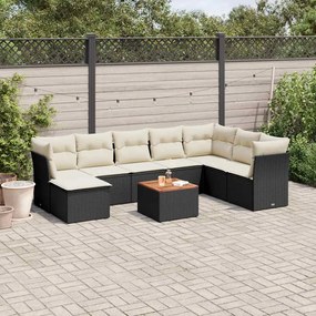 9 pcs conjunto de sofás p/ jardim c/ almofadões vime PE preto