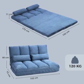 Poltrona-Cama Convertível, 102 x 73 x 60 cm, Encosto Regulável em 14 Posições, Azul