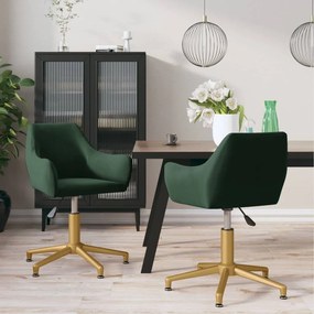 vidaXL Cadeiras de jantar giratorias 2 pcs veludo verde-escuro