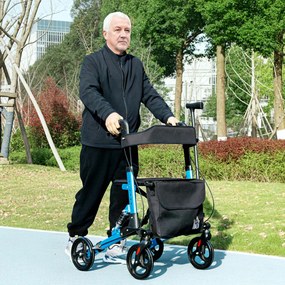 Andarilho Idosos Dobrável de Alumínio com Altura Ajustável Travão e Bolsa de Transporte 66x65x80-93 cm Preto e Azul