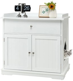 Caixa de Areia para Gatos com gaveta 2 portas Unidade de cabeceira 76 x 53 x 74 cm Branco